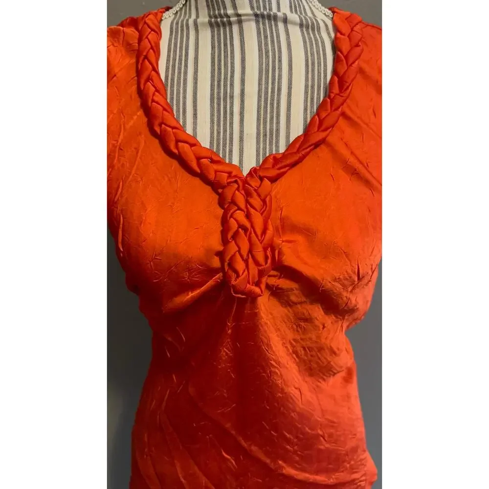 Rafaella Orange Satin Braided Neck Sleeveless Blouse Size M - Picture 8 of 8